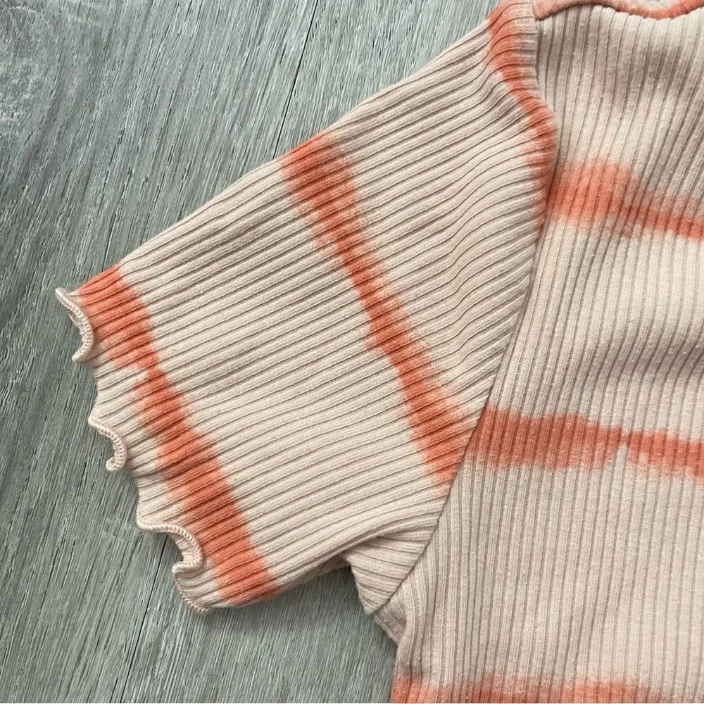 Old Navy Girl’s Orange Tie-Dye Striped Pullover Ribbed Short Sleeve Top Size 8